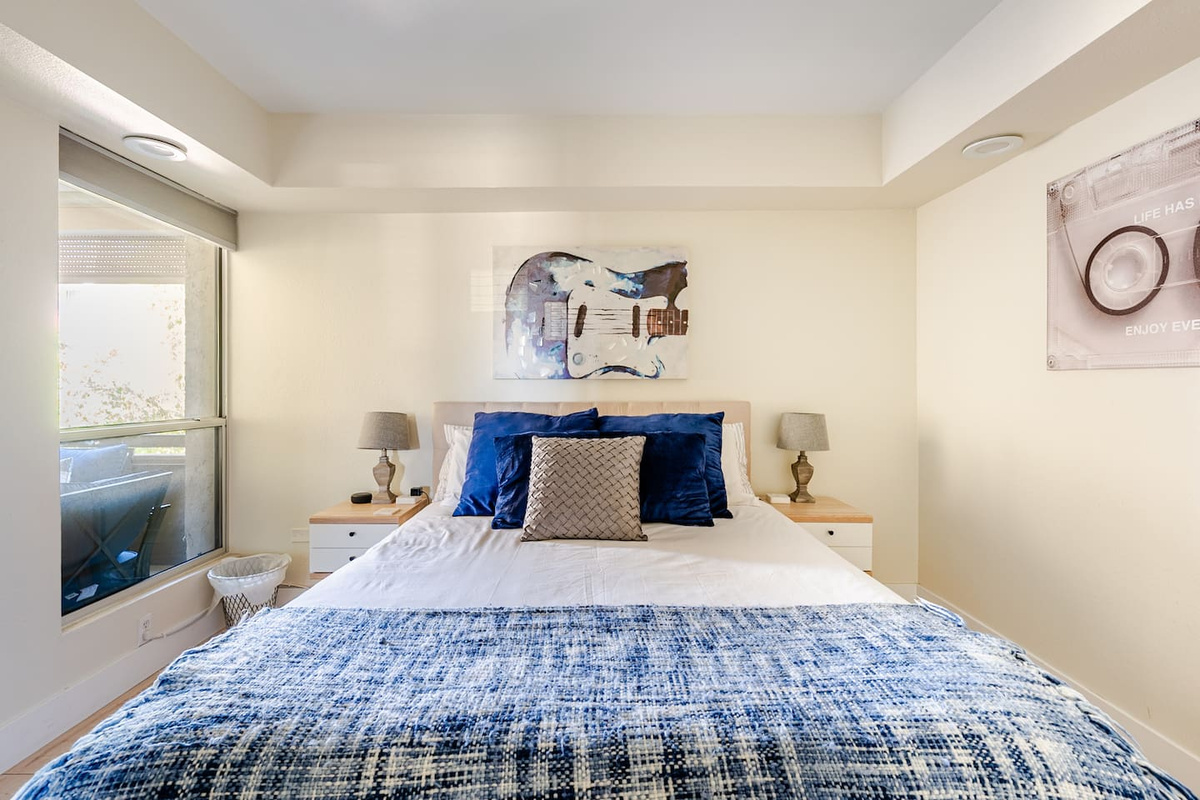 Enjoy a peaceful night's sleep in the comfortable queen bed. 