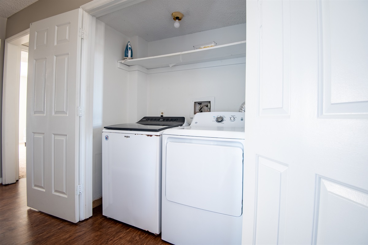 Unit F has its own laundry space, which includes some laundry pods and dryer sheets - perfect for longer stays!