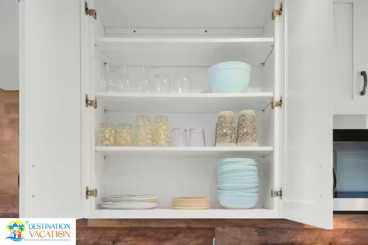 Beautifully arranged kitchen storage keeps essentials close at hand.