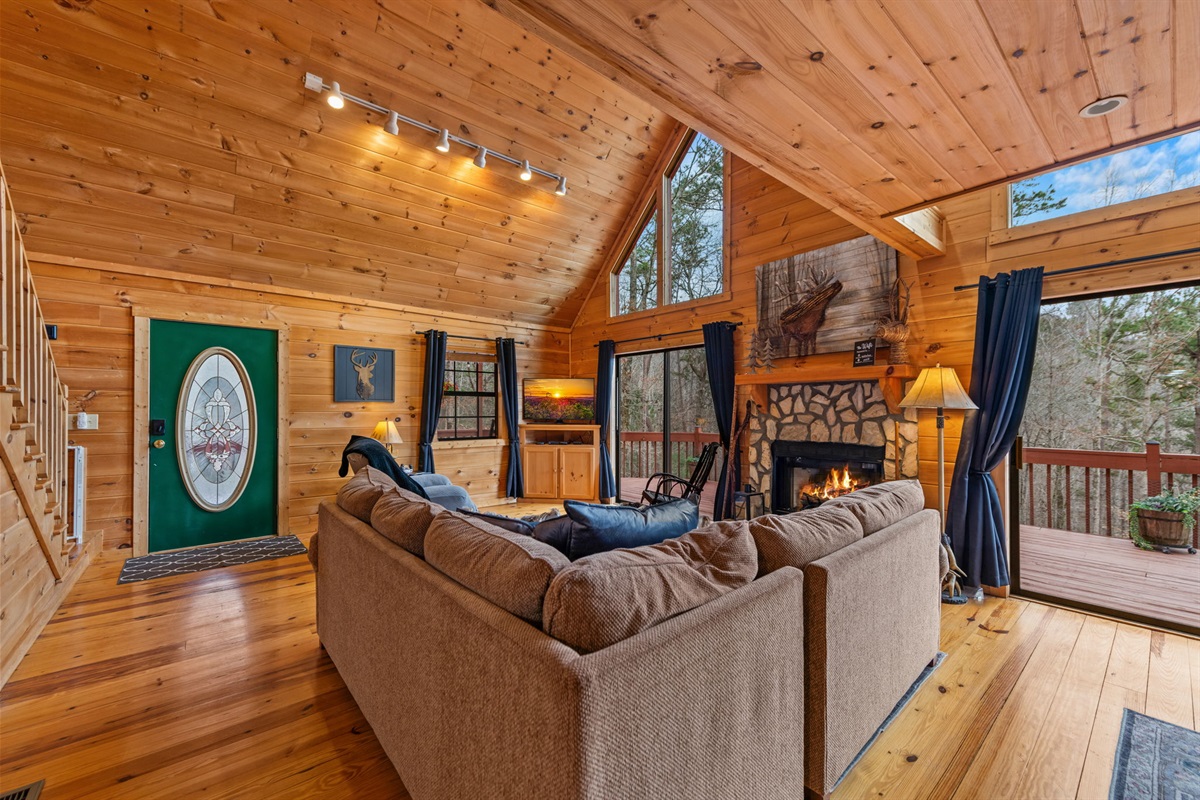 The scenic backdrop creates a peaceful and refreshing atmosphere throughout the space.