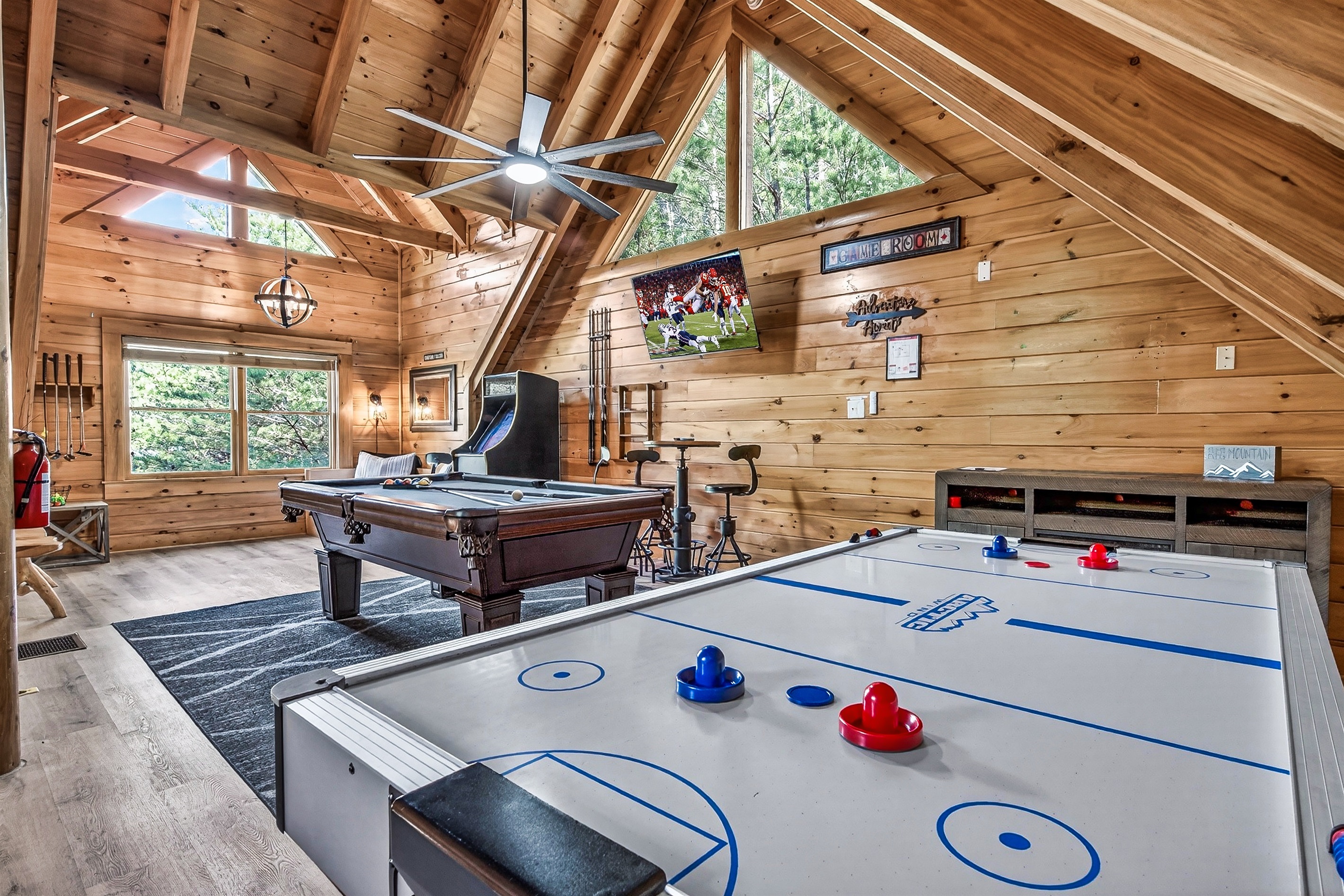 Challenge your friends and family to a game of pool, an air hockey tournament, a board game night, or an arcade extravaganza in the spacious loft.