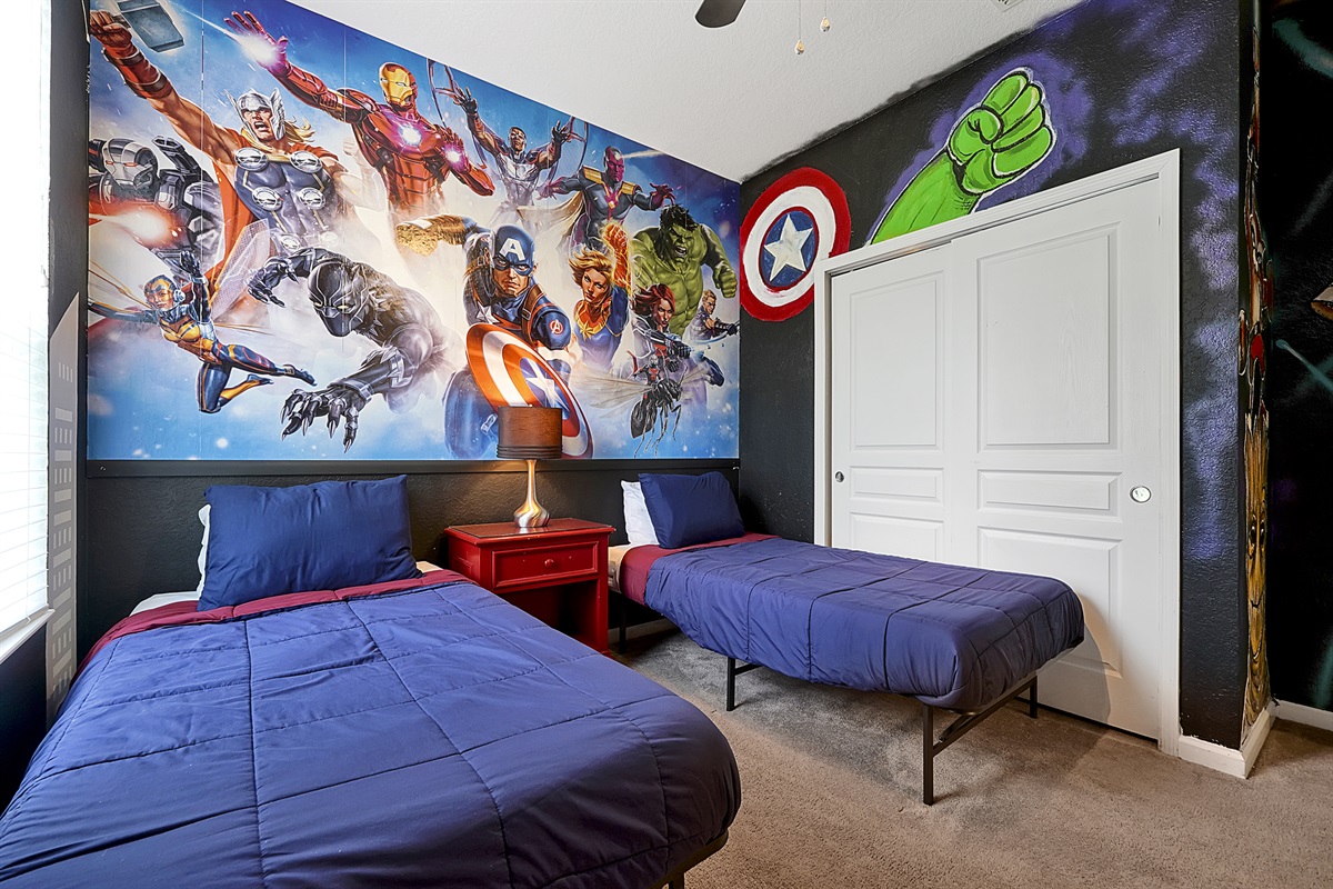 Avengers room: twin beds