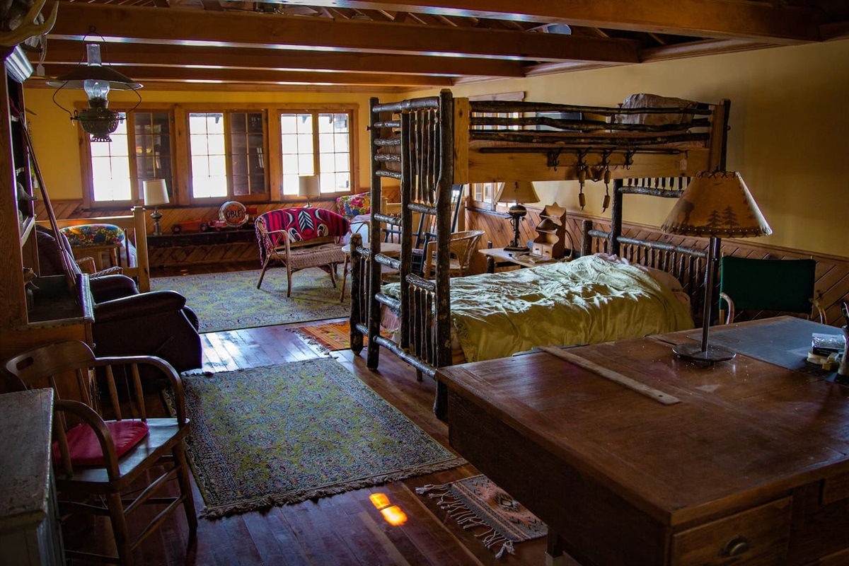 The upper level of boathouse is available for all guests. There is an outhouse right outside of boathouse. We do not provide linens so if guests want to spend the night out here please bring yours own linens.