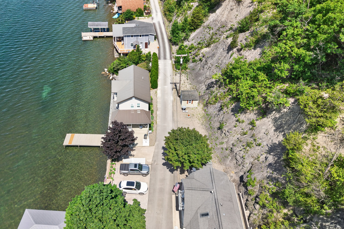 Direct aerial view of the house and shoreline