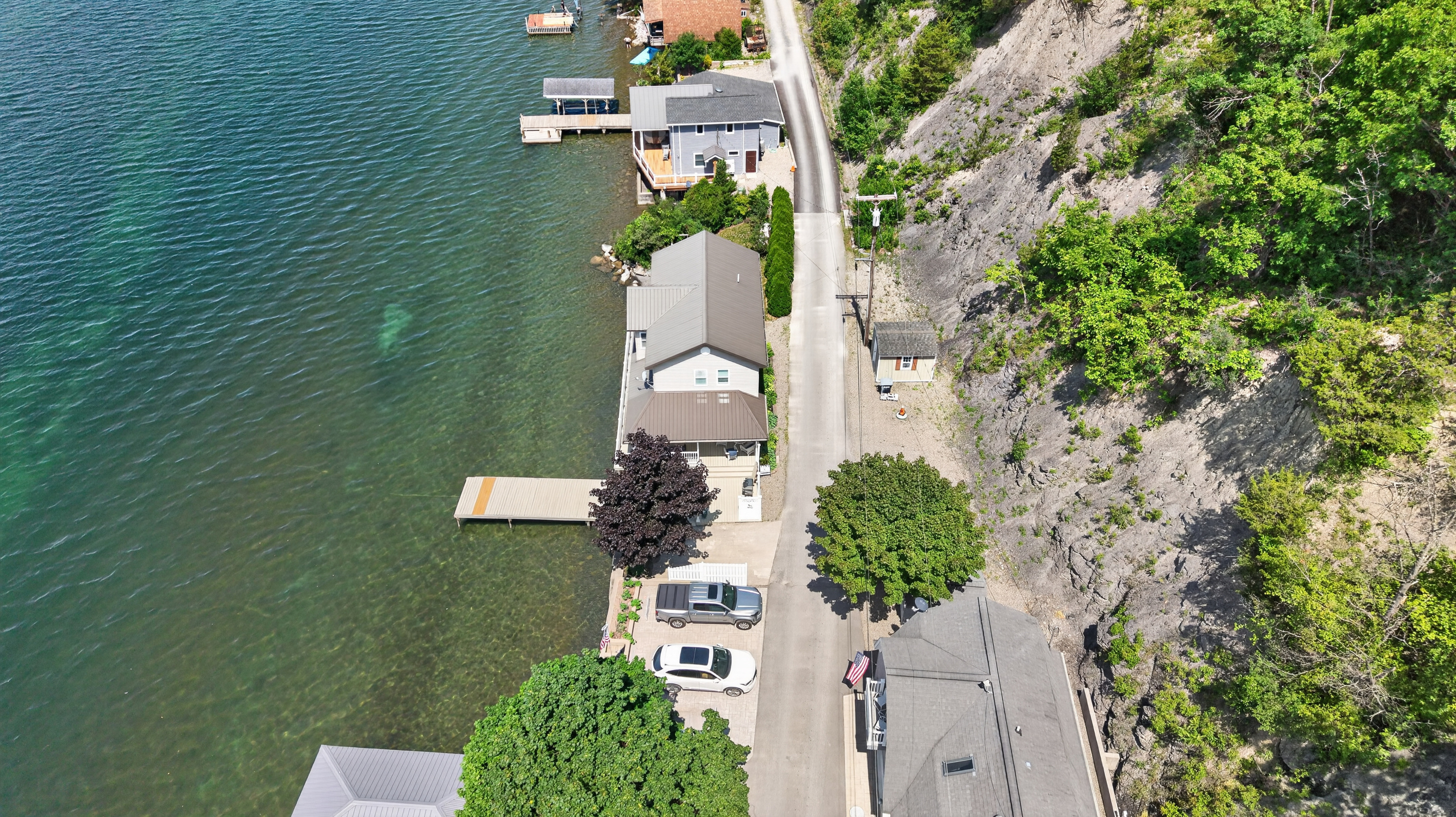 Direct aerial view of the house and shoreline
