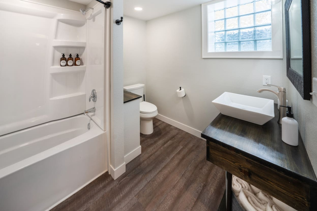 A full bathroom is conveniently located downstairs.