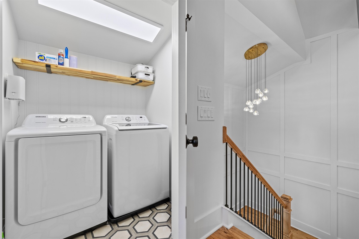 In-unit laundry with full-size washer and dryer plus supplies to keep things fresh.