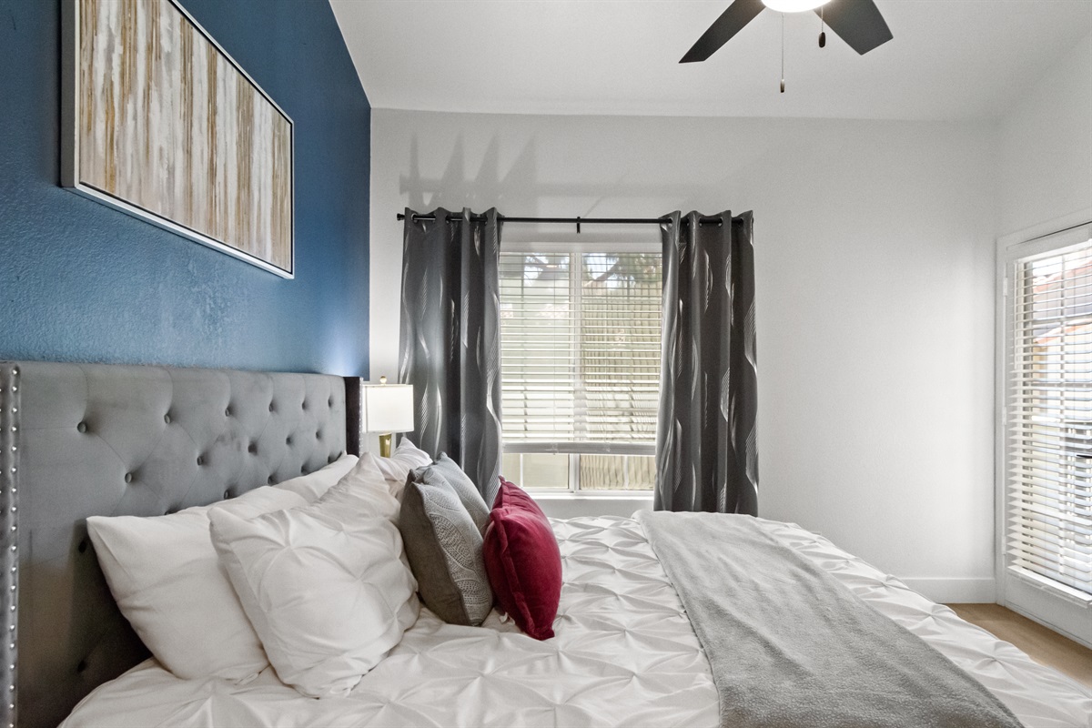 Well-maintained bedroom with quality linens and furnishings