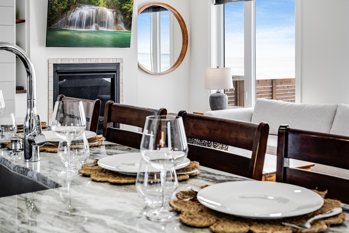 White-washed walls enhance warm wood furniture.