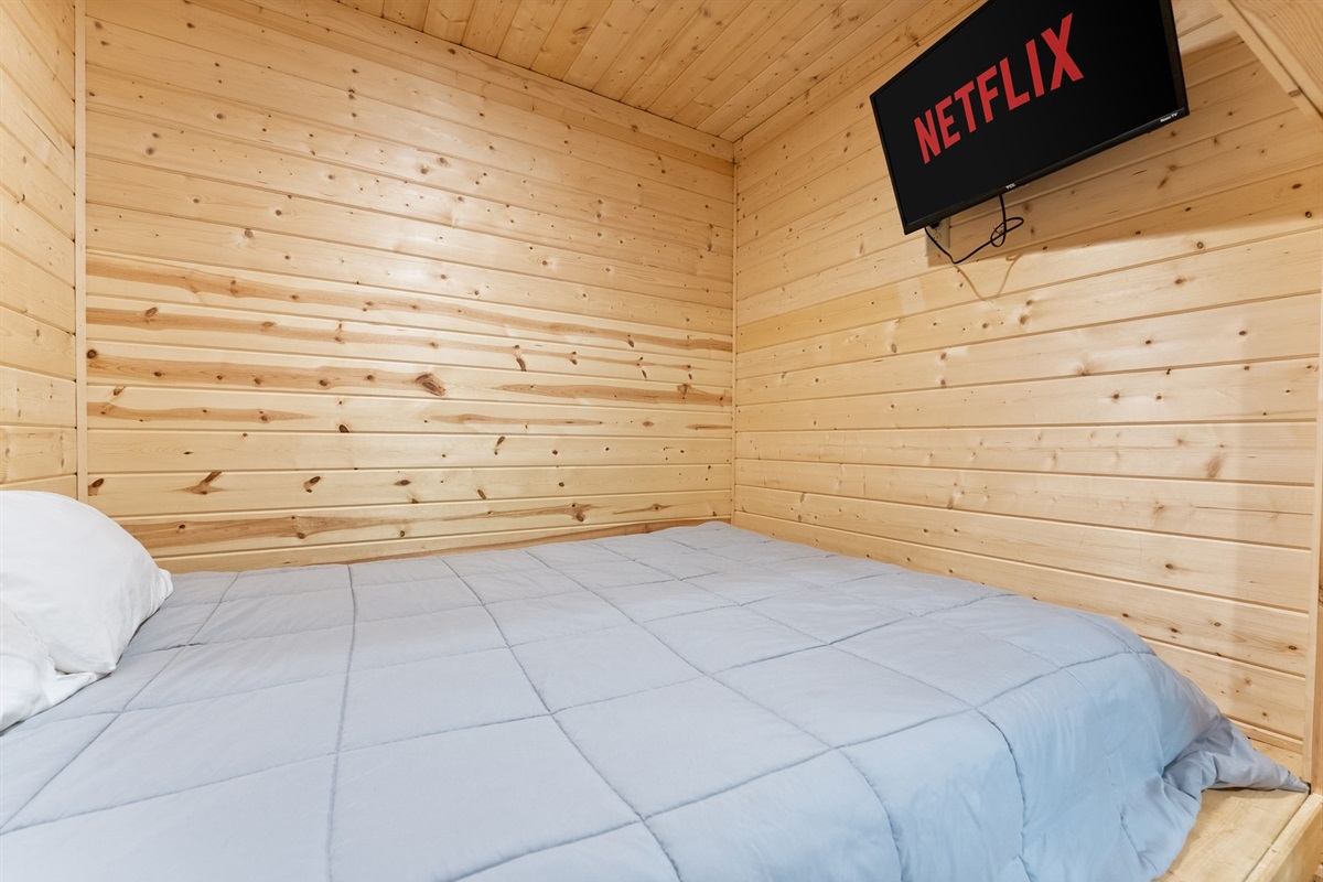 Each queen-pods has a TV with streaming service access