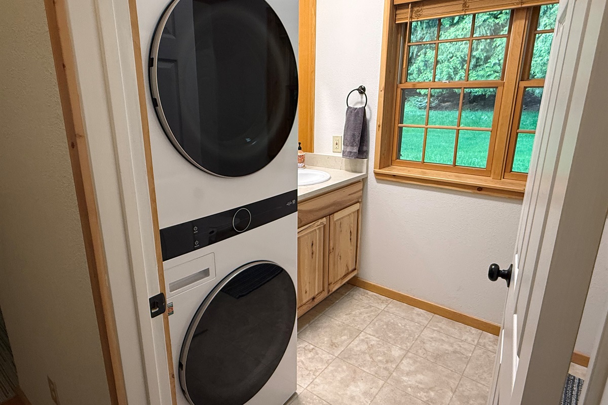Downstairs guest bathroom with laundry