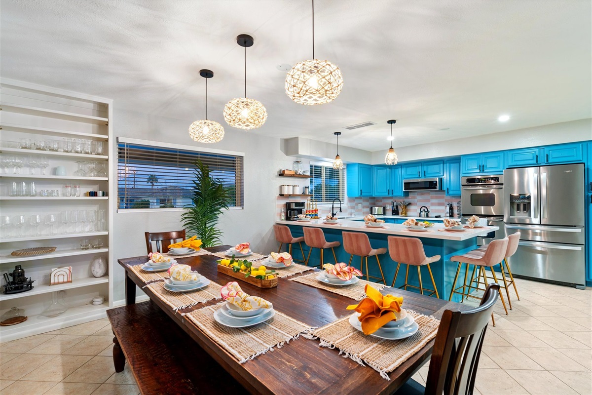 Dining Space With Seating For 8 At Table And 6 At Counter Top