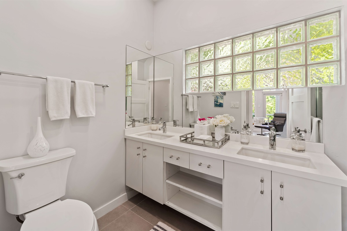 A gorgeous and well appointed bathroom on the lower level