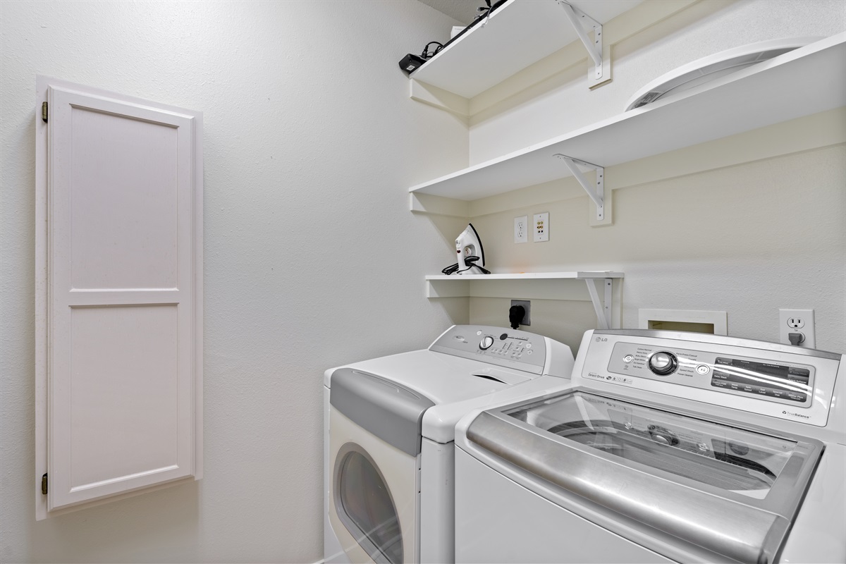 Washer, Dryer, Ironing Board and Iron