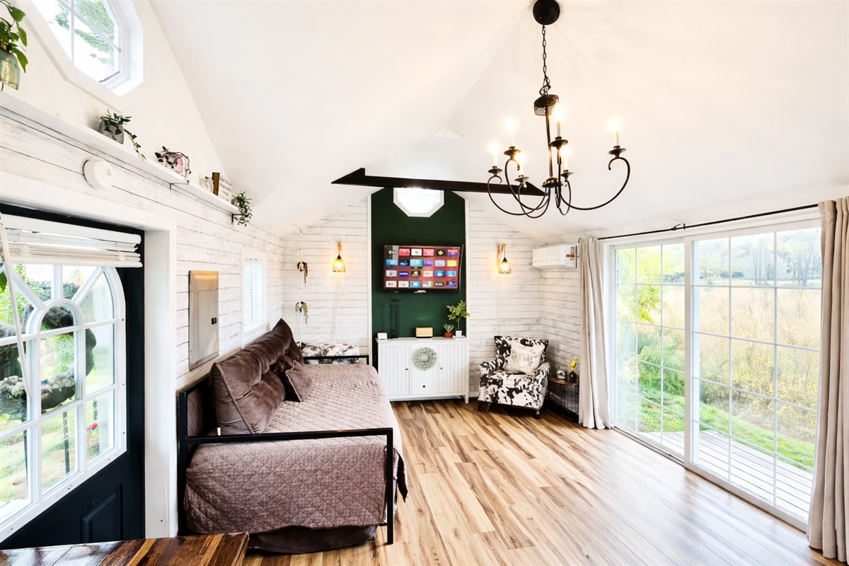 Enjoy the open, studio-style living area inside the tiny home