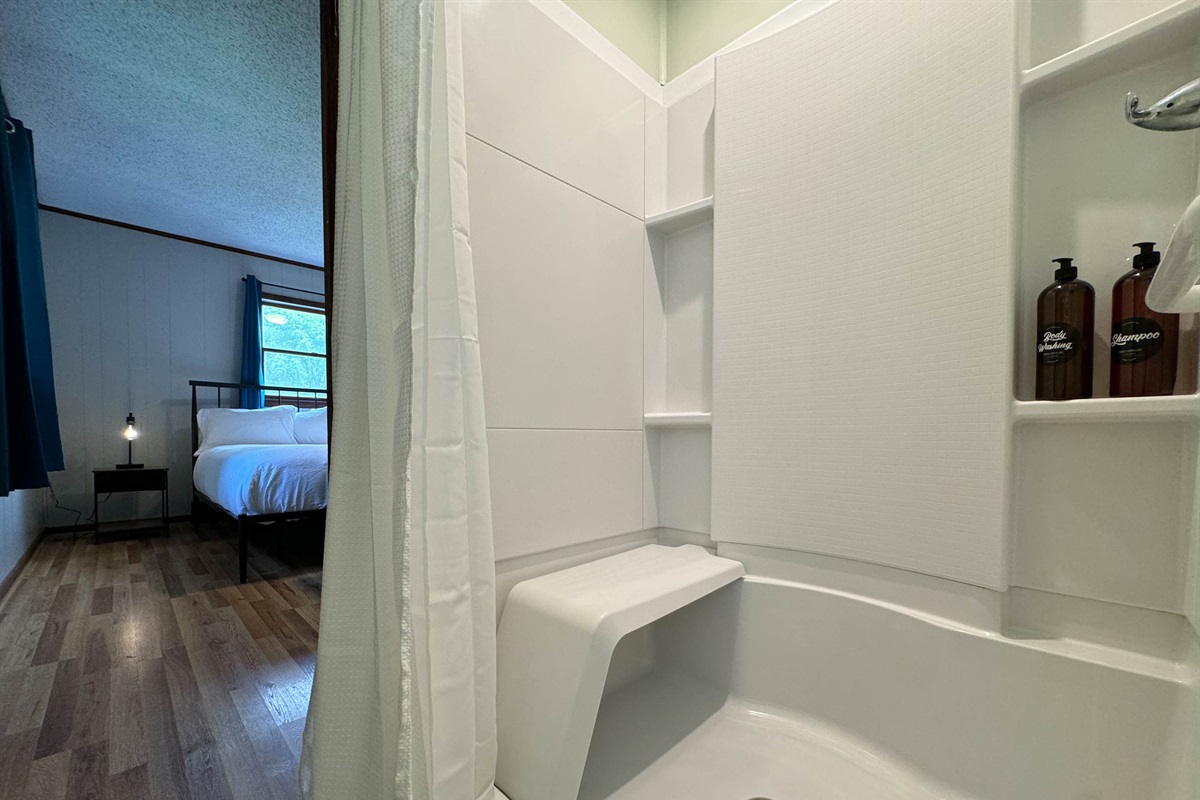 built in shower bench in the master ensuite bathroom.