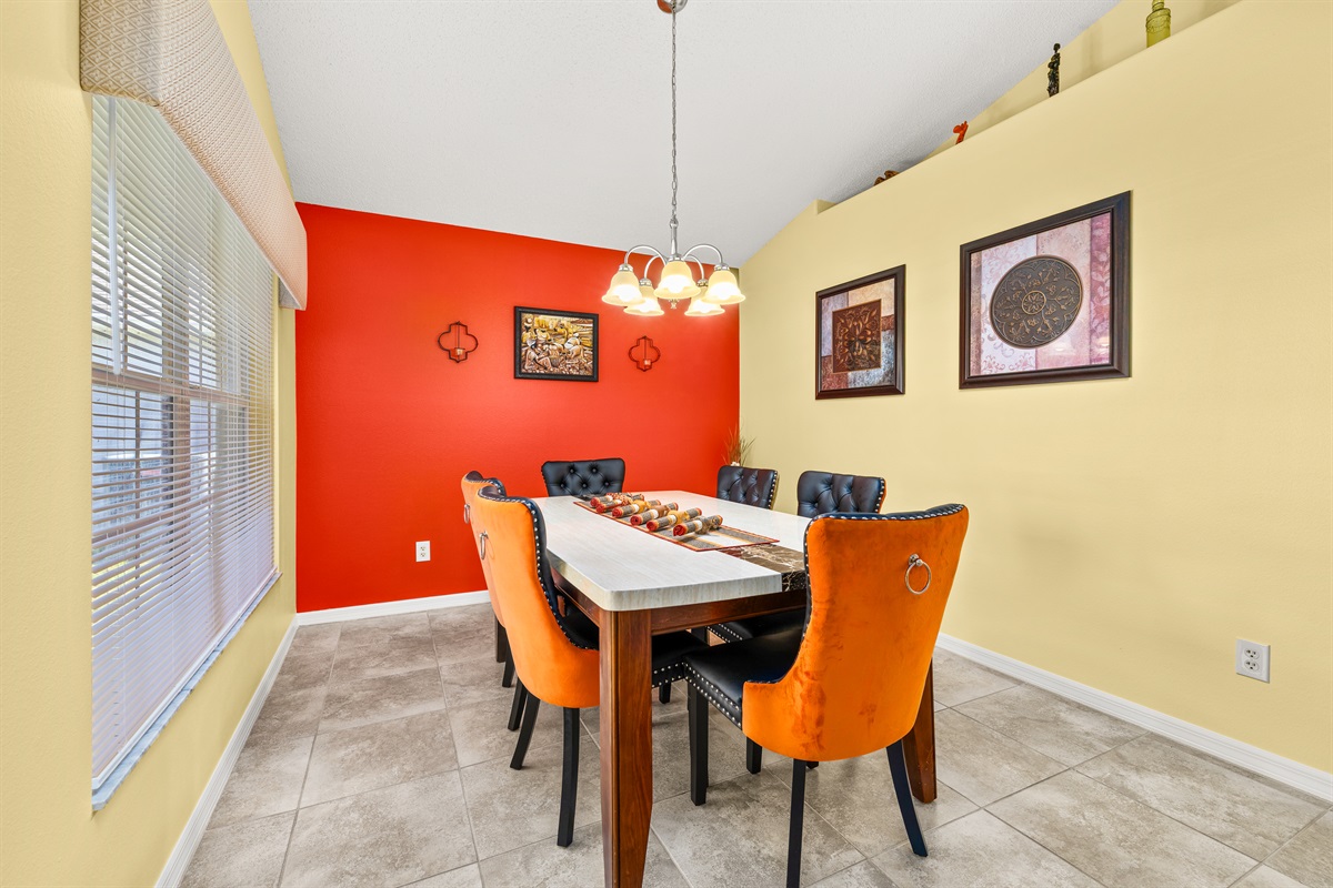 There is seating for six in the dining room.
