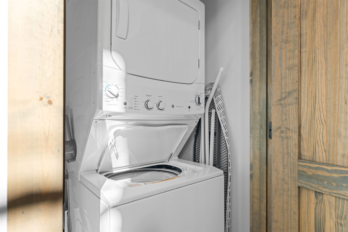 In-home washer and dryer tucked away for longer stays and added convenience.