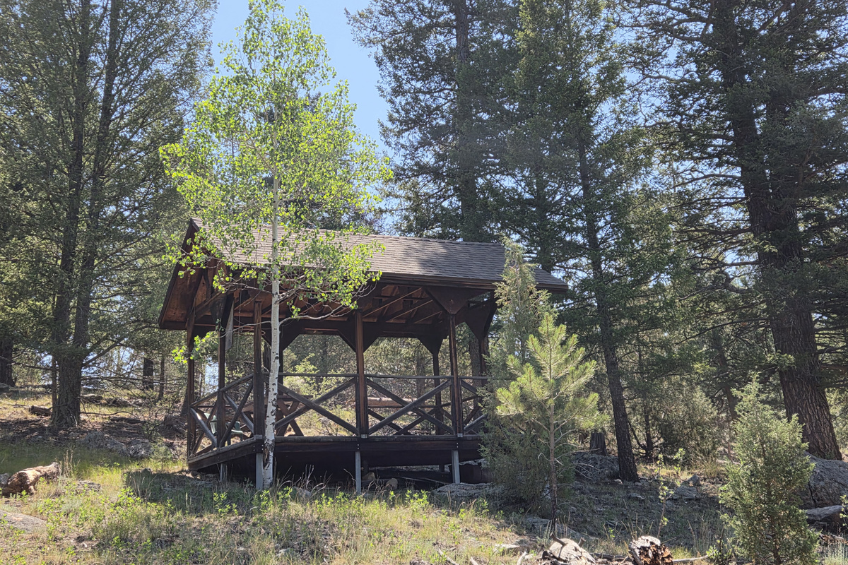 A quiet gazebo set away from the cabin.