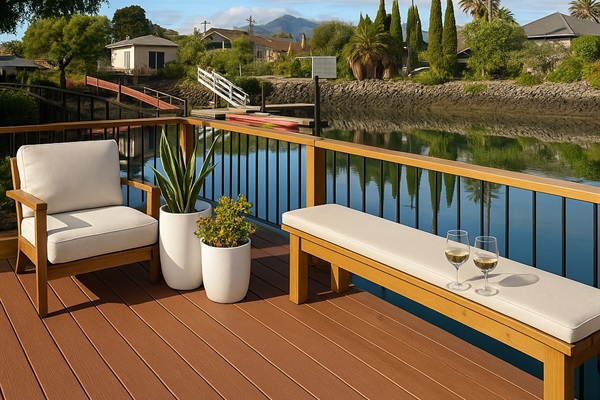 Patio with view of Mt Tamalpas in distance. 