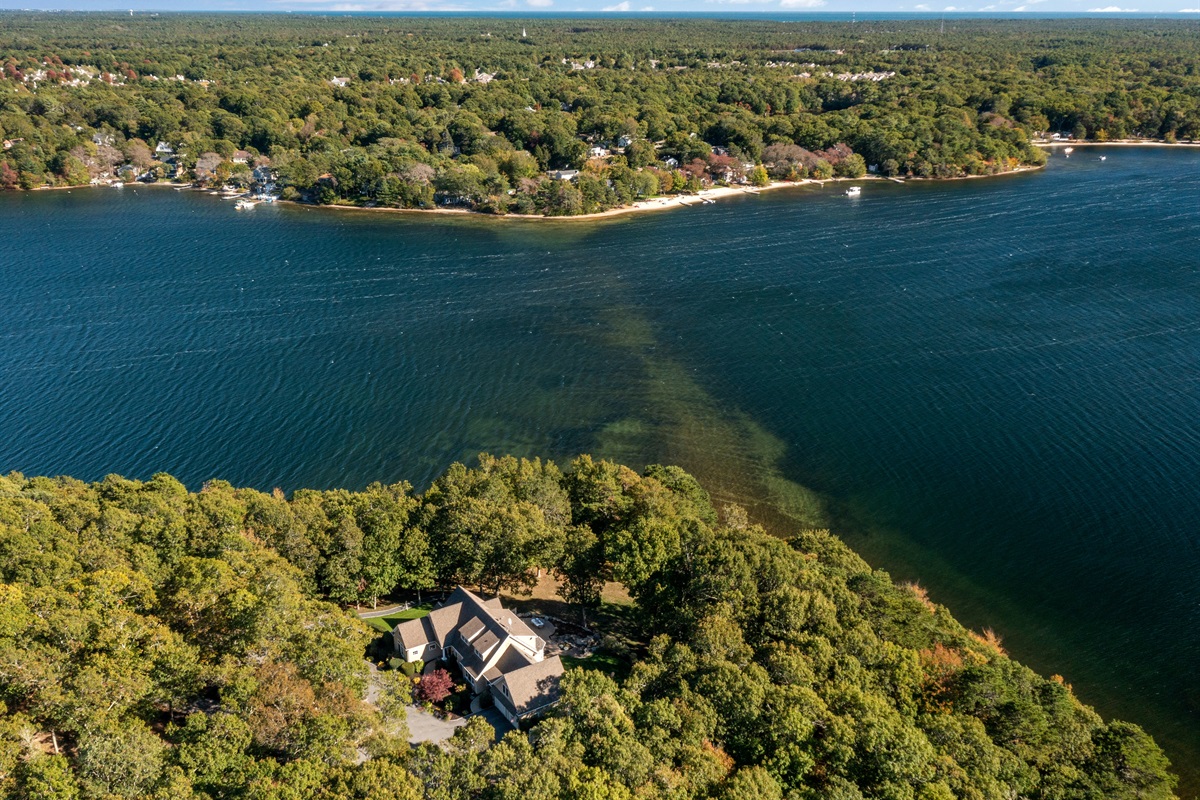 A stunning aerial view of The Wandery—nestled by the lake and surrounded by calm.