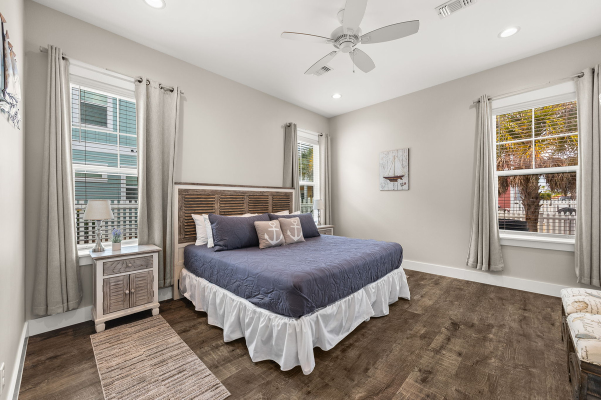 Main-level king suite — perfect for guests who prefer fewer stairs