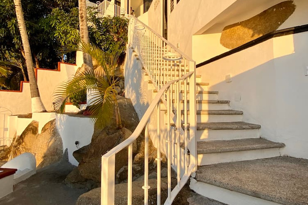 Stairs down to the common pool area