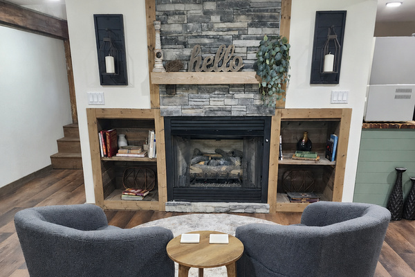 Seating in front of the fireplace