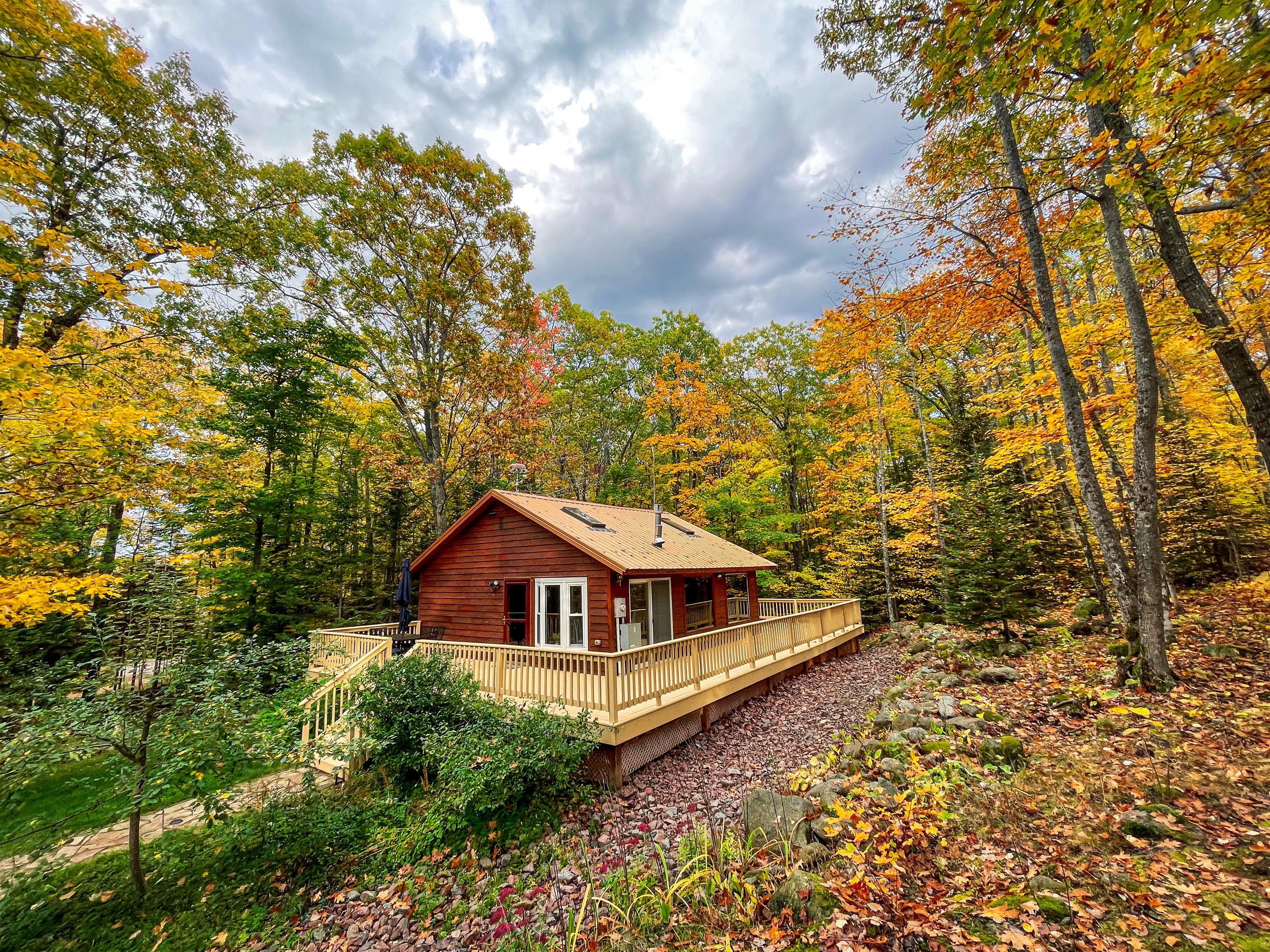 Main Cottage Fall colors October surrounded by beautiful woods 