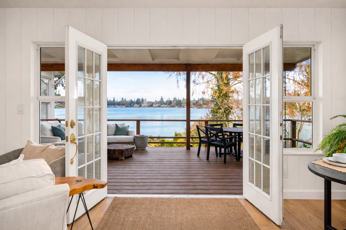 French doors bring the lake even closer. The beauty of the lake is all around. Your private lake access is just steps away. 