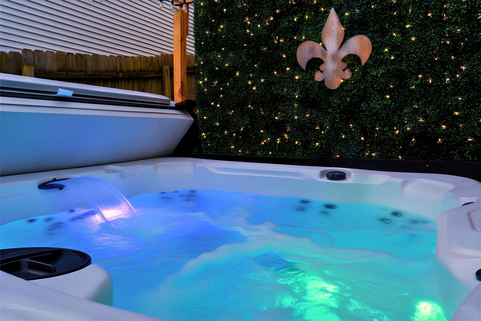 Private 7-person hot tub — perfect after games, concerts, campus visits, and downtown adventures