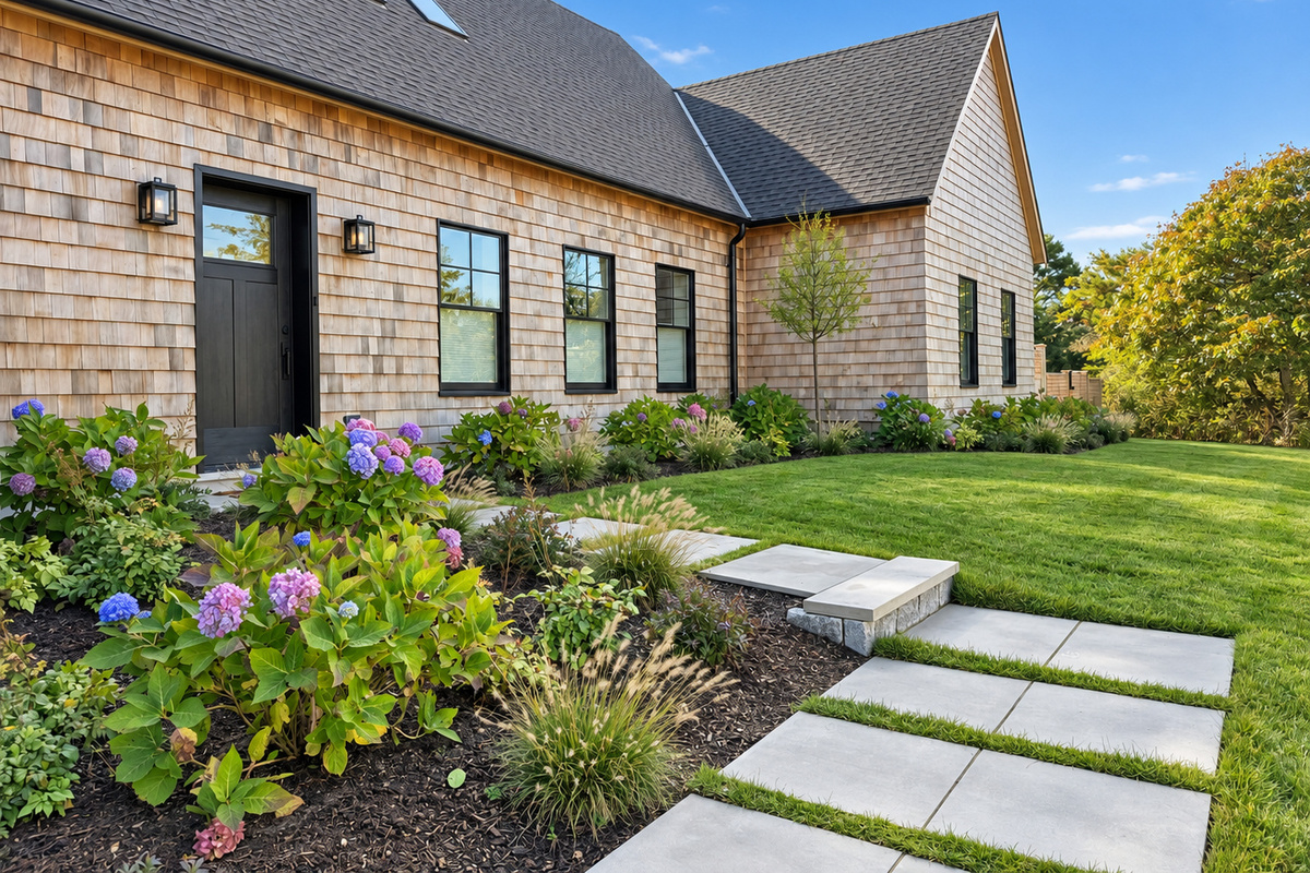 Front entry and gardens