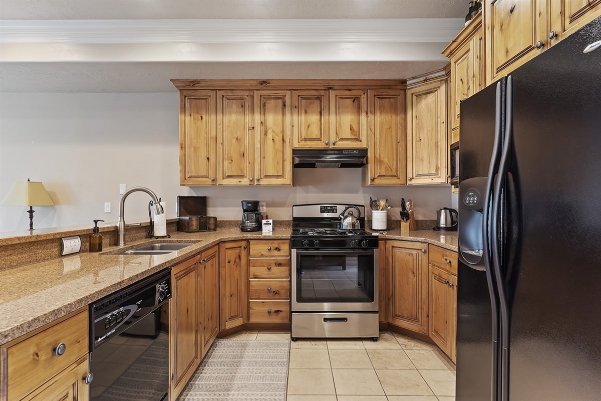 Spacious kitchen with ample counter space and storage for extended stays.