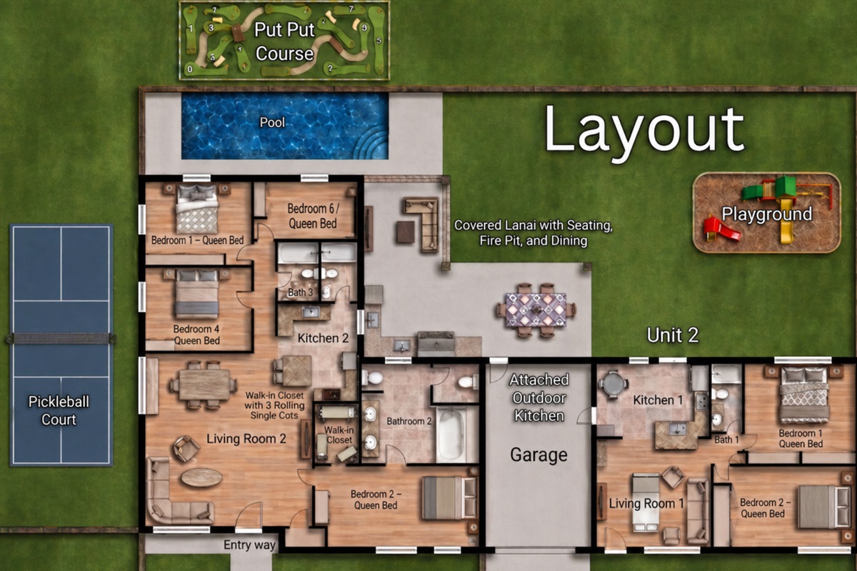 Layout of 2 units and backyard