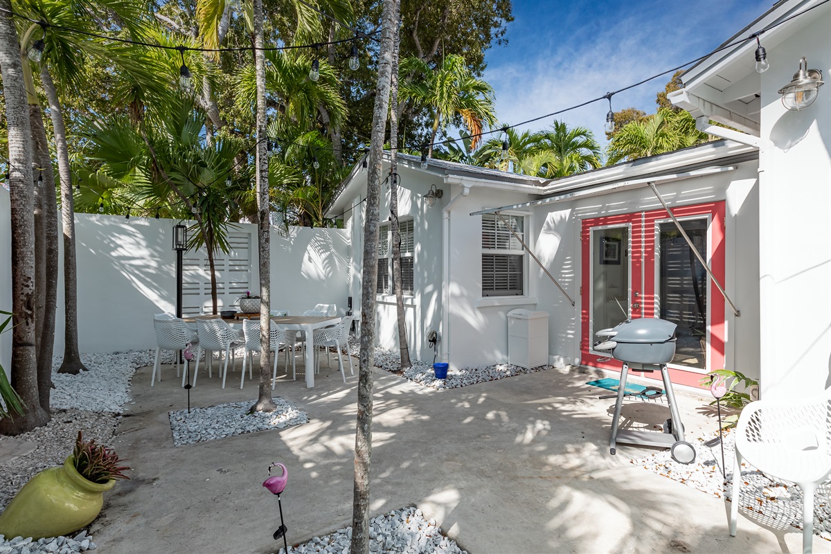 Outdoor Oasis: Relax under swaying palms with a grill and dining area for endless fun!
