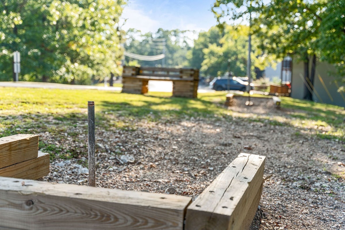 Play a round of horshoes, conveniently located near the pool and playground