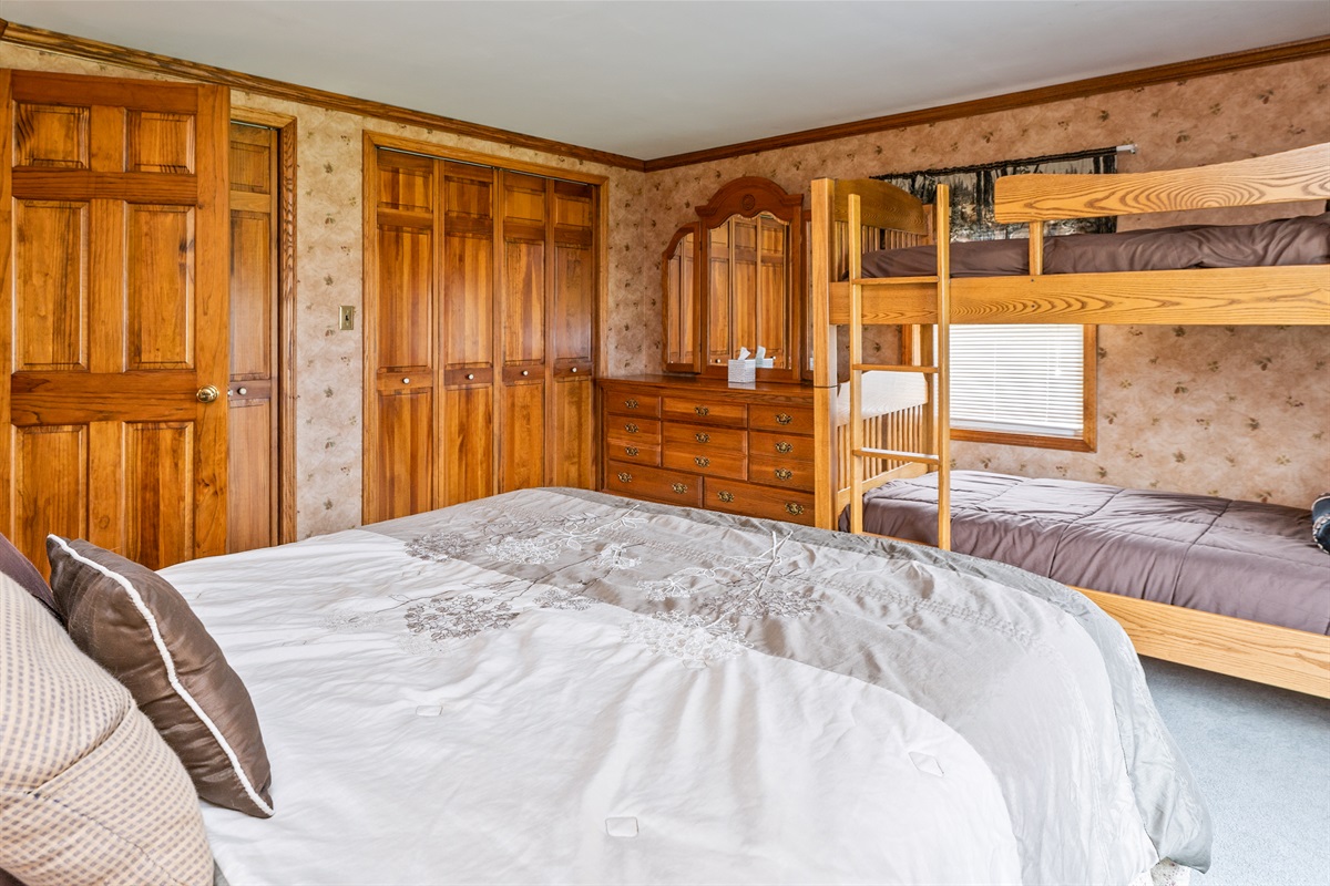 Upstairs bunk bed and queen bedroom
