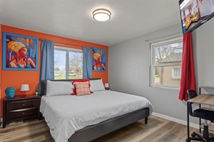 Experience the best of both worlds in our room with a king-sized bed, a desk and chair for work or study, and a smart TV for your leisure.