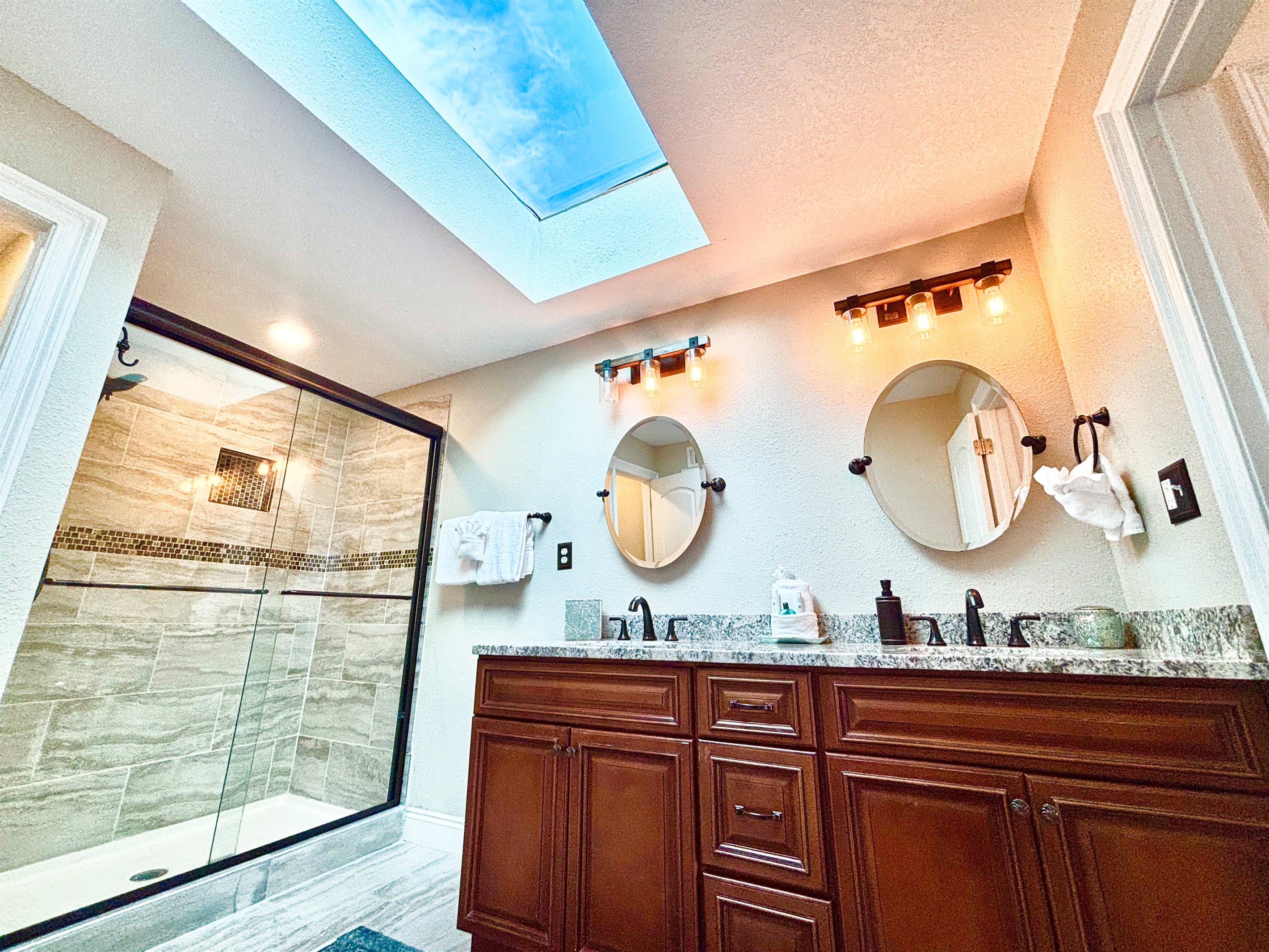 Beautiful skylight in master bathroom