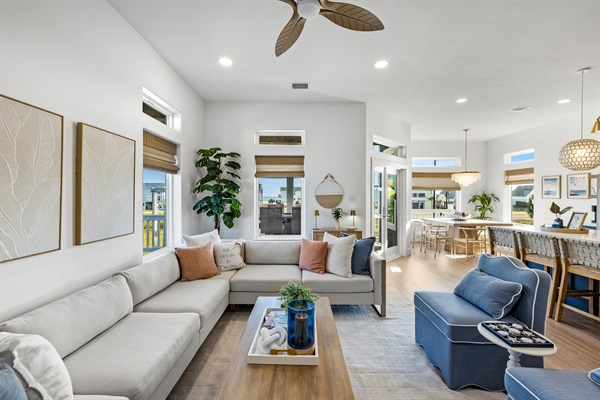 Comfortable seating to watch TV, hang out and play games.