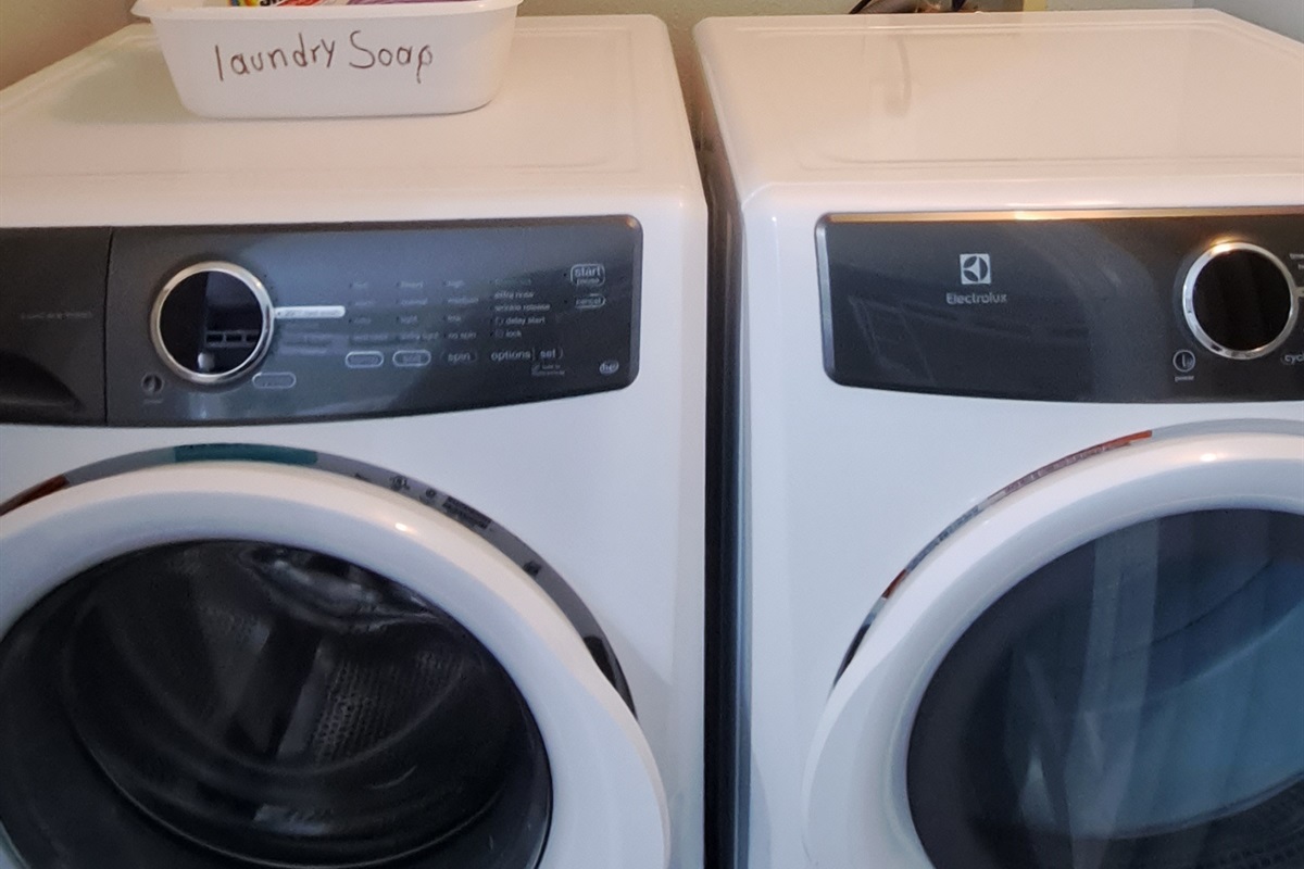 Enjoy the convenience of an in-home washer and dryer, perfect for beach days and family stays.