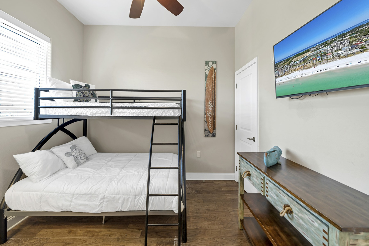 The third bedroom has a double/twin bunk bed with ladder for easy access to the twin.