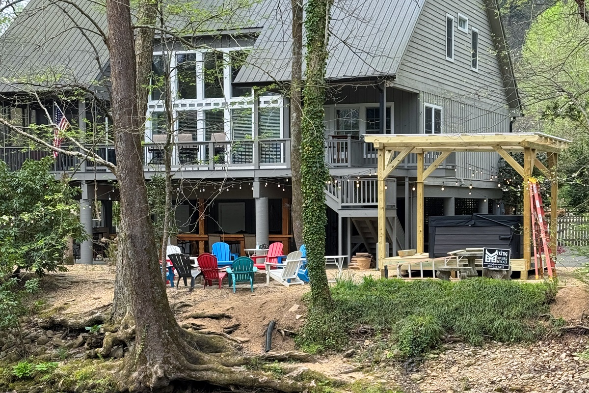 Backyard with Hot Tub, Pergola, Fire pit. 
