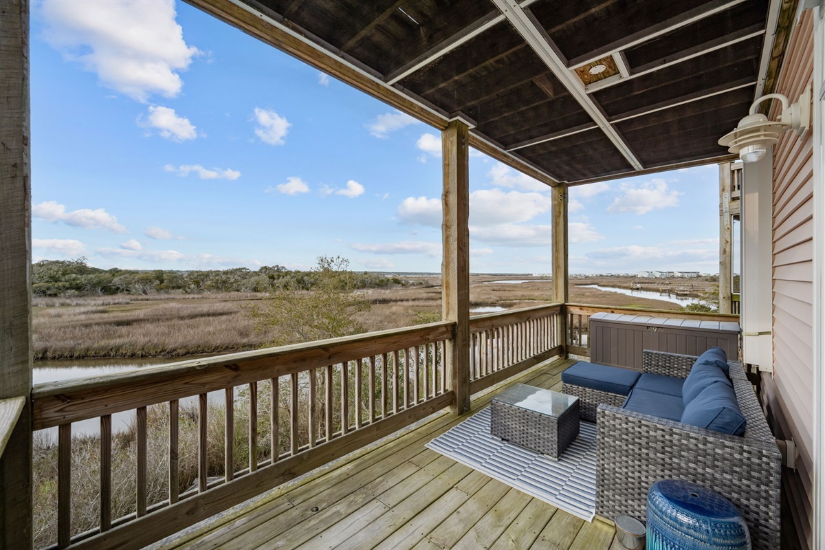 Spacious private balcony just off of the master suite - plenty of room to relax and unwind with a drink or a new book overlooking the sound