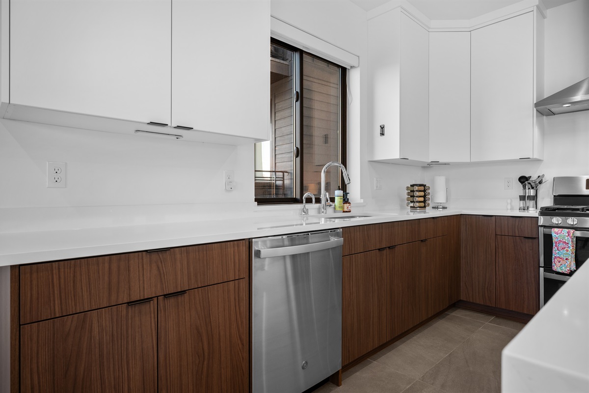 Contemporary kitchen design featuring premium appliances and rich wood accents.