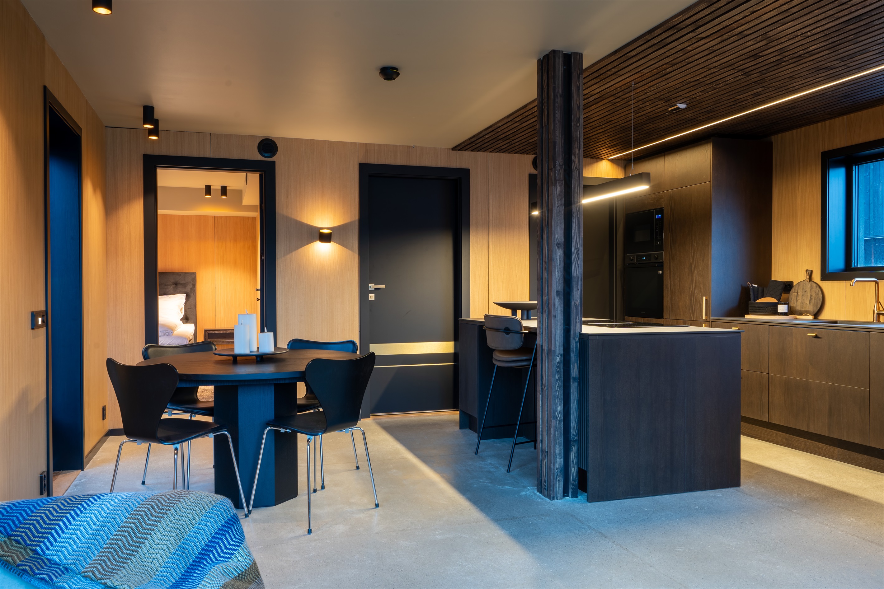 Dining table and kitchen