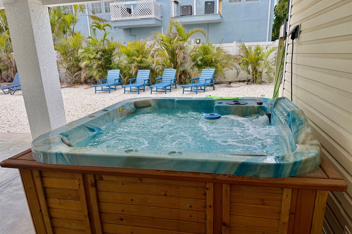 New hot tub was just installed May 2025, this is a shared amenity with the unit next door