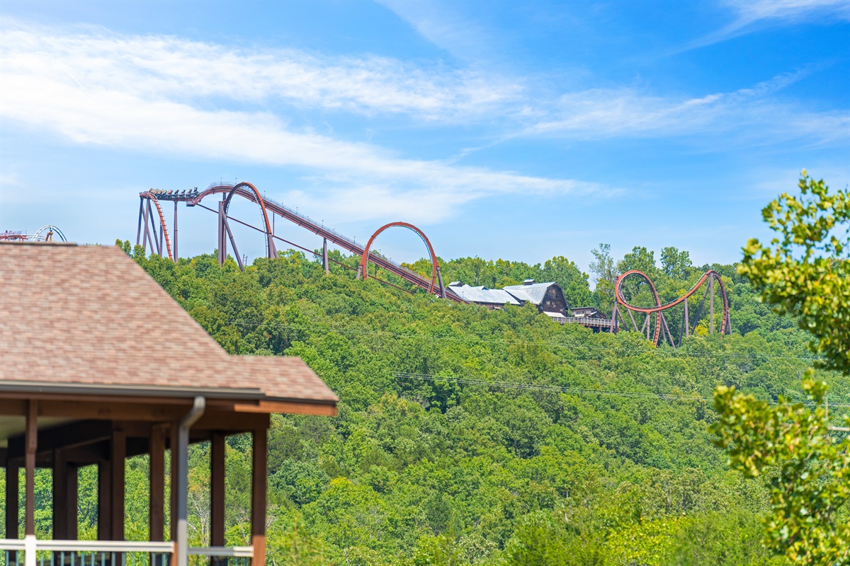 A glimpse of Silver Dollar City over the treetops—close enough for excitement, far enough for peace and quiet.