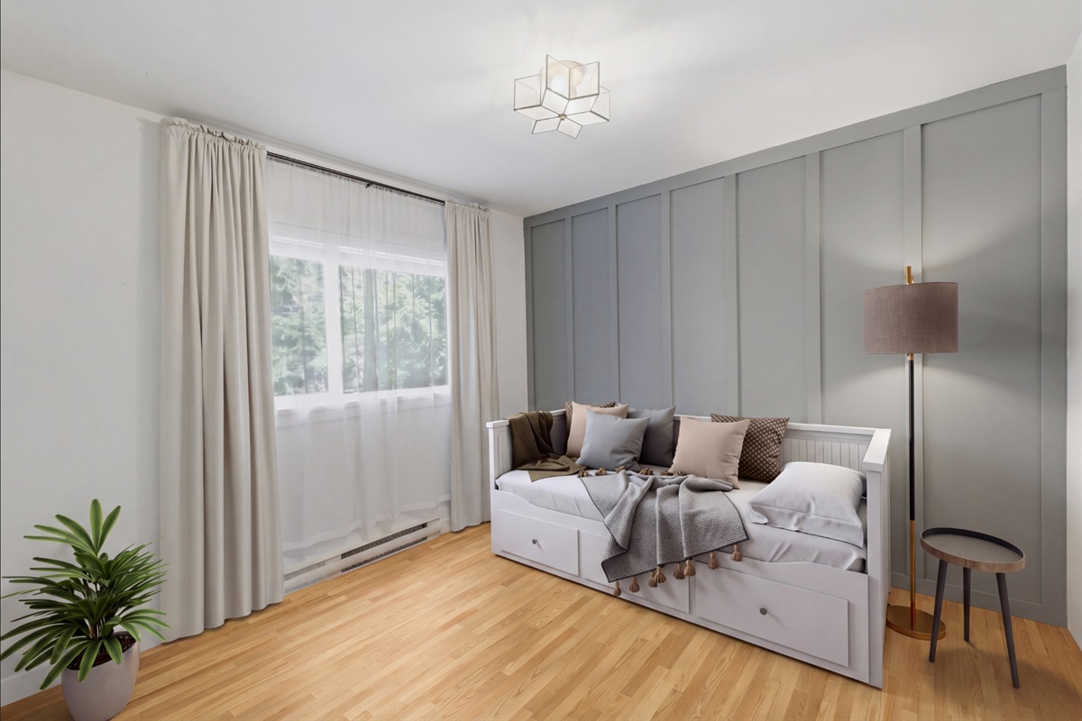 This room can be either a crib room or a King room (Ikea day bed that pulls out to a King)

* Photo has used AI technology to show this set up