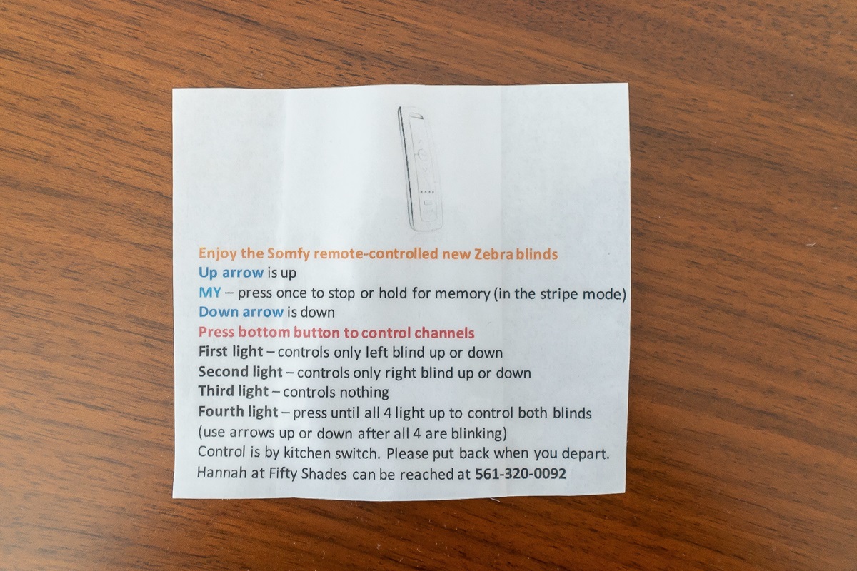 Instructions for the custom updated Zebra shades. From full day light, partial privacy to a good night sleep setting.